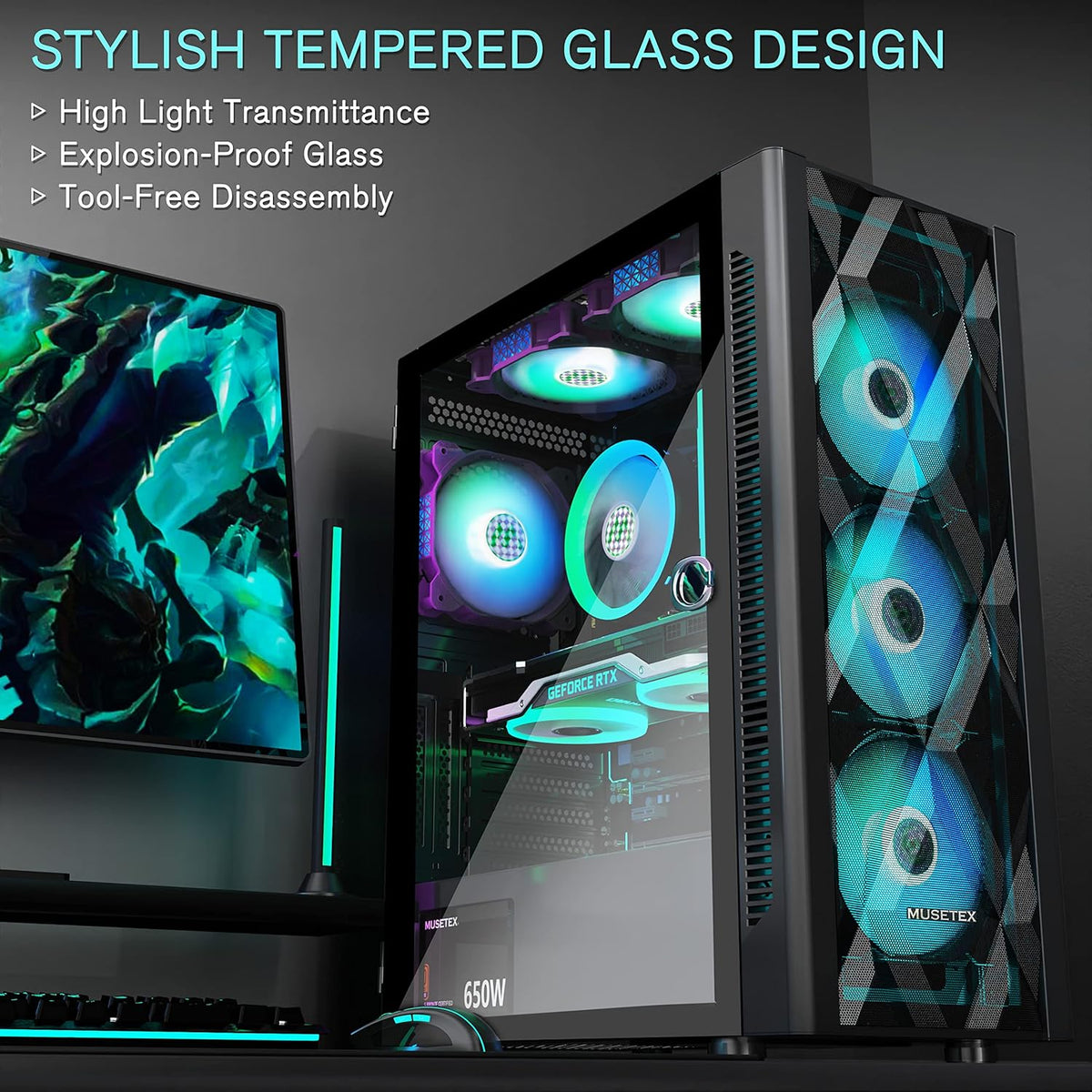 Black Mid-Tower ATX PC Case with 6pcs 120mm ARGB Fans C575793