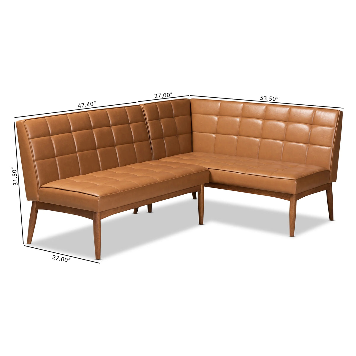 Tan Faux Leather Upholstered Walnut Brown Wood 2-Piece Dining Nook Banquette Set B756518