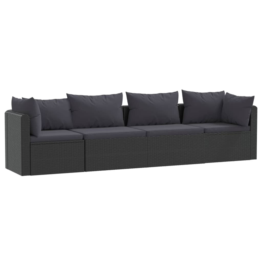 4 Piece Patio Sofa Set with Cushions Poly Rattan Black I32597