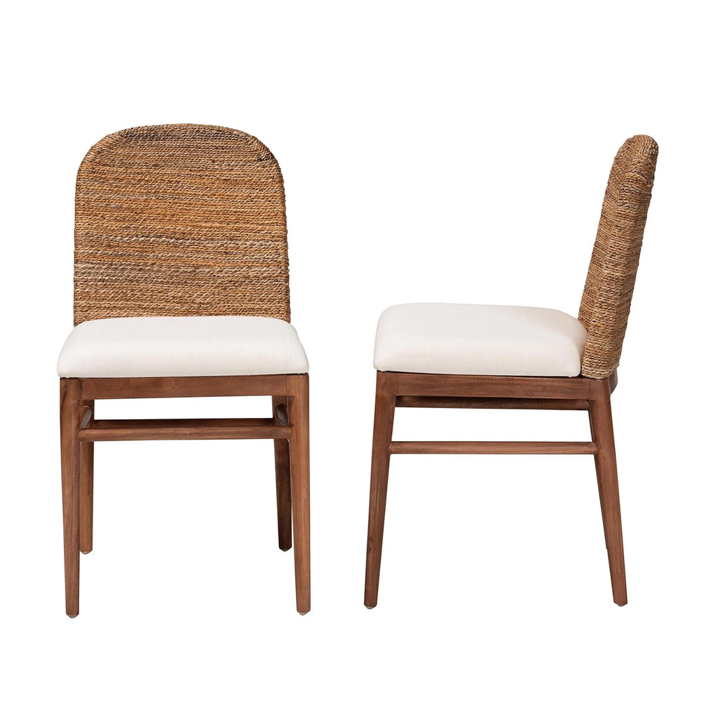 Natural Seagrass and Acacia Wood 2-Piece Dining Chair Set L863