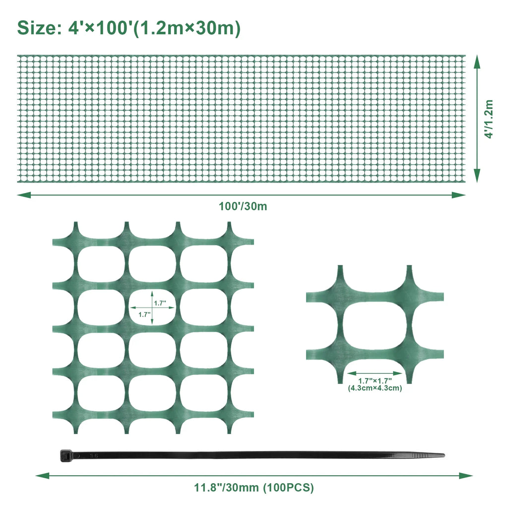 Green 4x100' Plastic Fencing Roll J305356