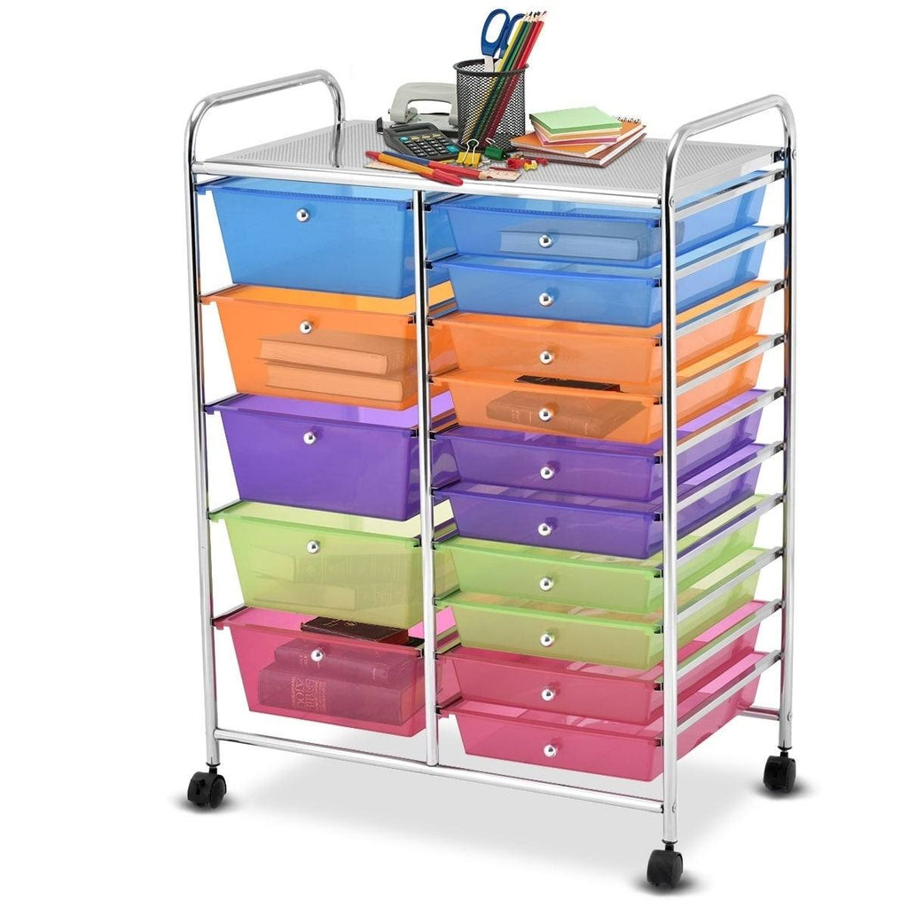 Blue 15-Drawer Rolling Utility Cart with Wheels A5918
