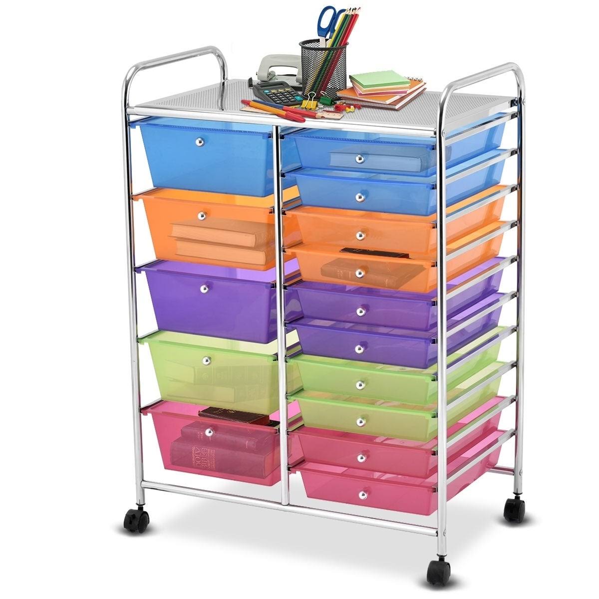 Blue 15-Drawer Rolling Utility Cart with Wheels A5918