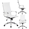 White Mid Century Modern High Back Ribbed PU Leather Ergonomic Office Chair H3536