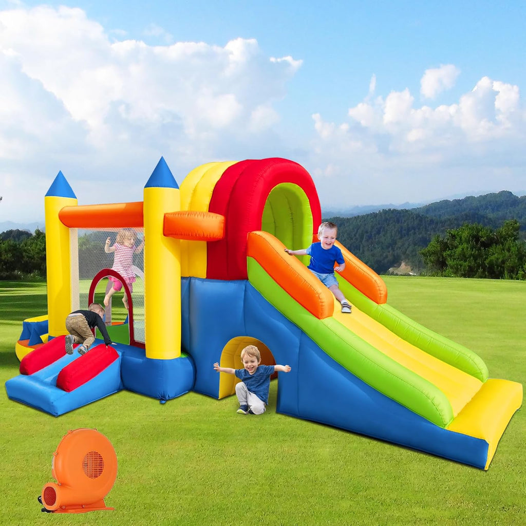 8 in 1 Large Inflatable Bounce Castle with Blower and Two Slides J5512