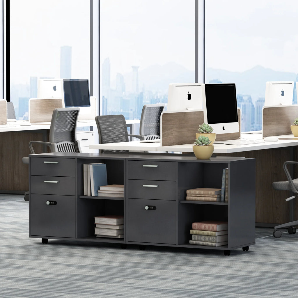 Mobile Lateral Filing Cabinet with Open Storage Shelves J78930
