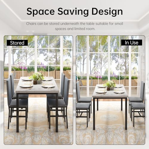 Dining Table Set for 4 with Faux Marble Tabletop and 4 PU Leather Chairs N222374