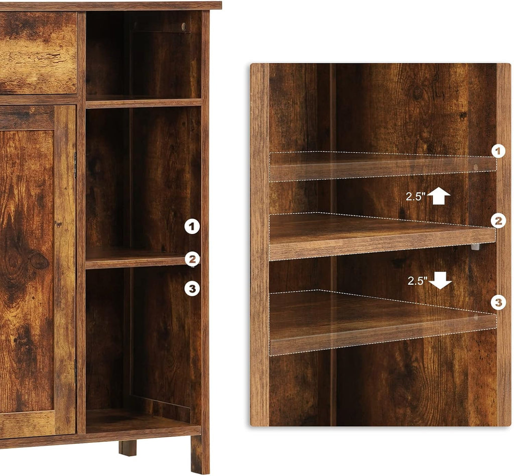 Free-Standing Bathroom Cabinet with 2 Door Drawer Adjustable Shelf 3 Open Shelves X863