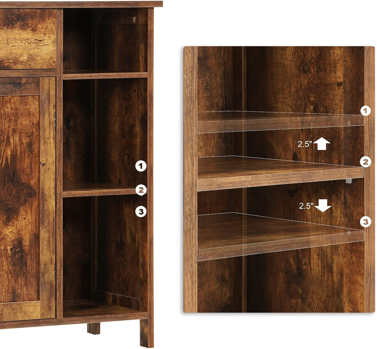 Free-Standing Bathroom Cabinet with 2 Door Drawer Adjustable Shelf 3 Open Shelves X863