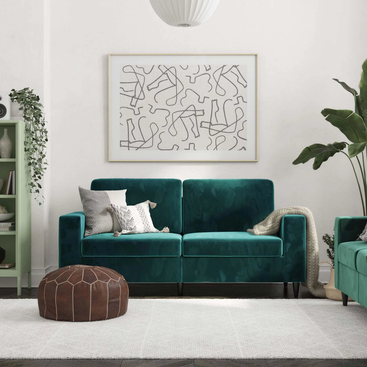 Green Velvet 3 Seater Sofa U851