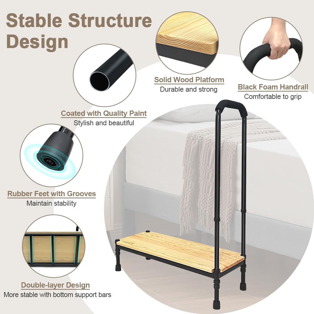 Adjustable Height Bed Step Stool with Handrails C71597