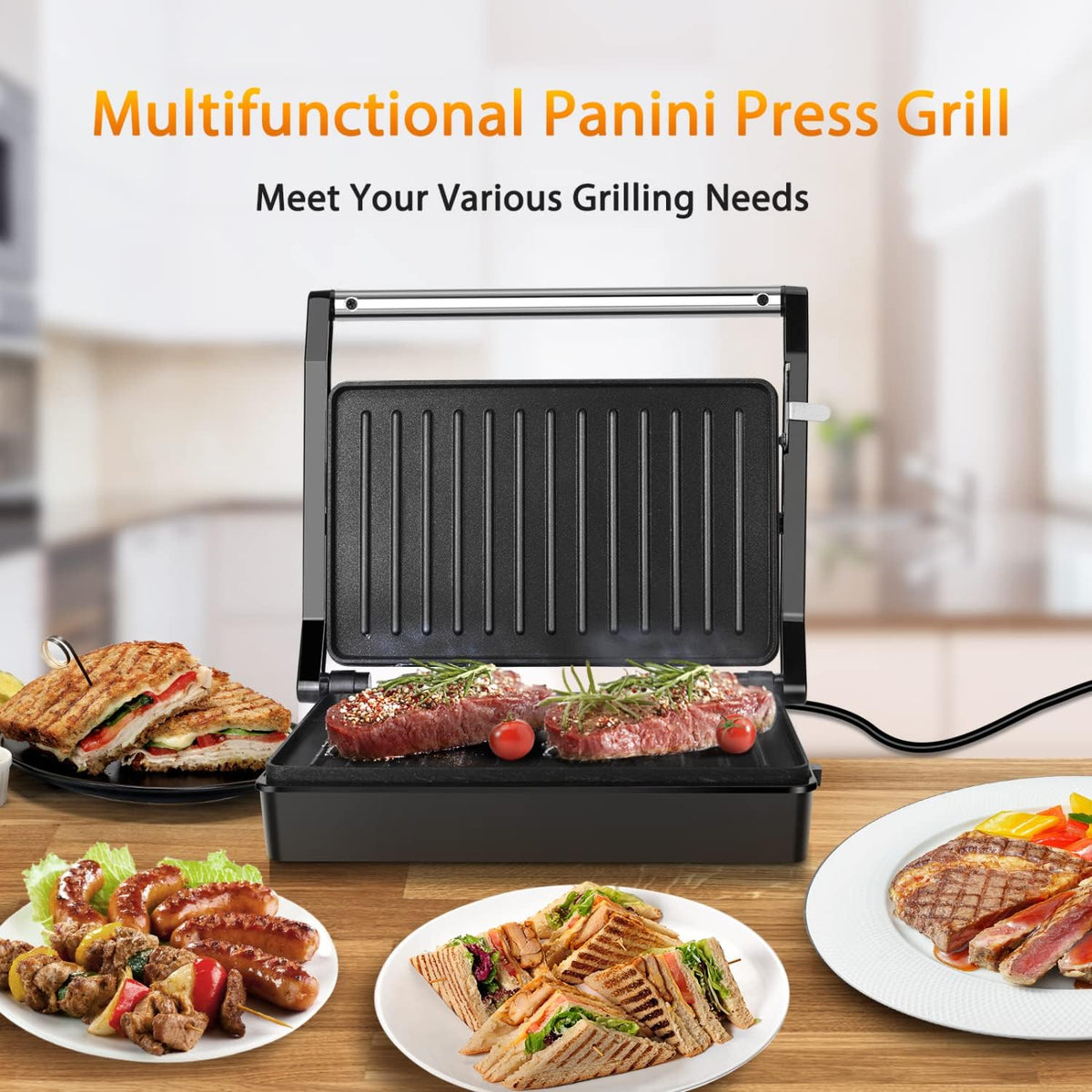 Belgian Waffle Maker 1.2" 8 Inch Flip Non Stick Panini Press Sandwich Maker W852