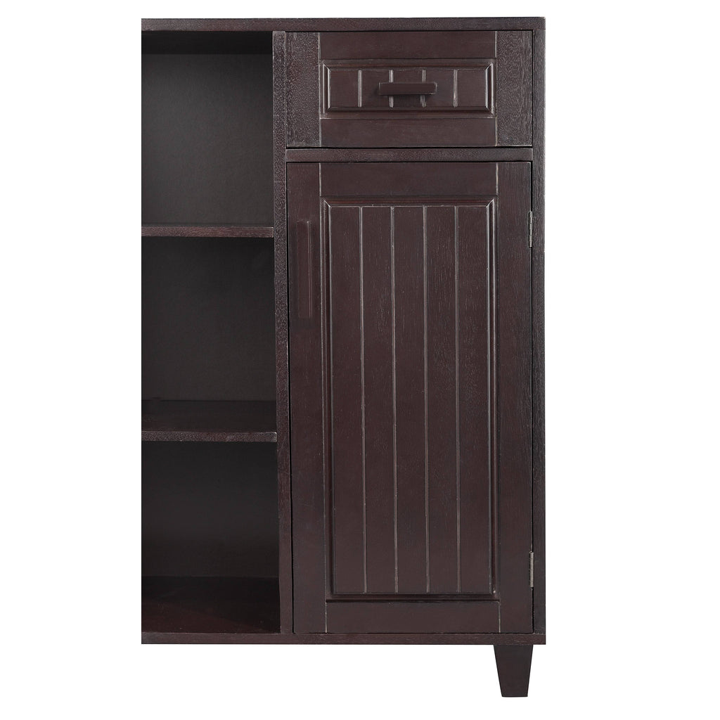 Dark Birch Floor Cabinet with 1 Door 1 Drawer and 3 Open Shelves Y5854