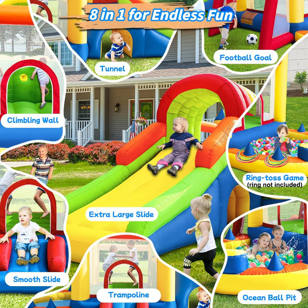 8 in 1 Large Inflatable Bounce Castle with Blower and Two Slides J5512