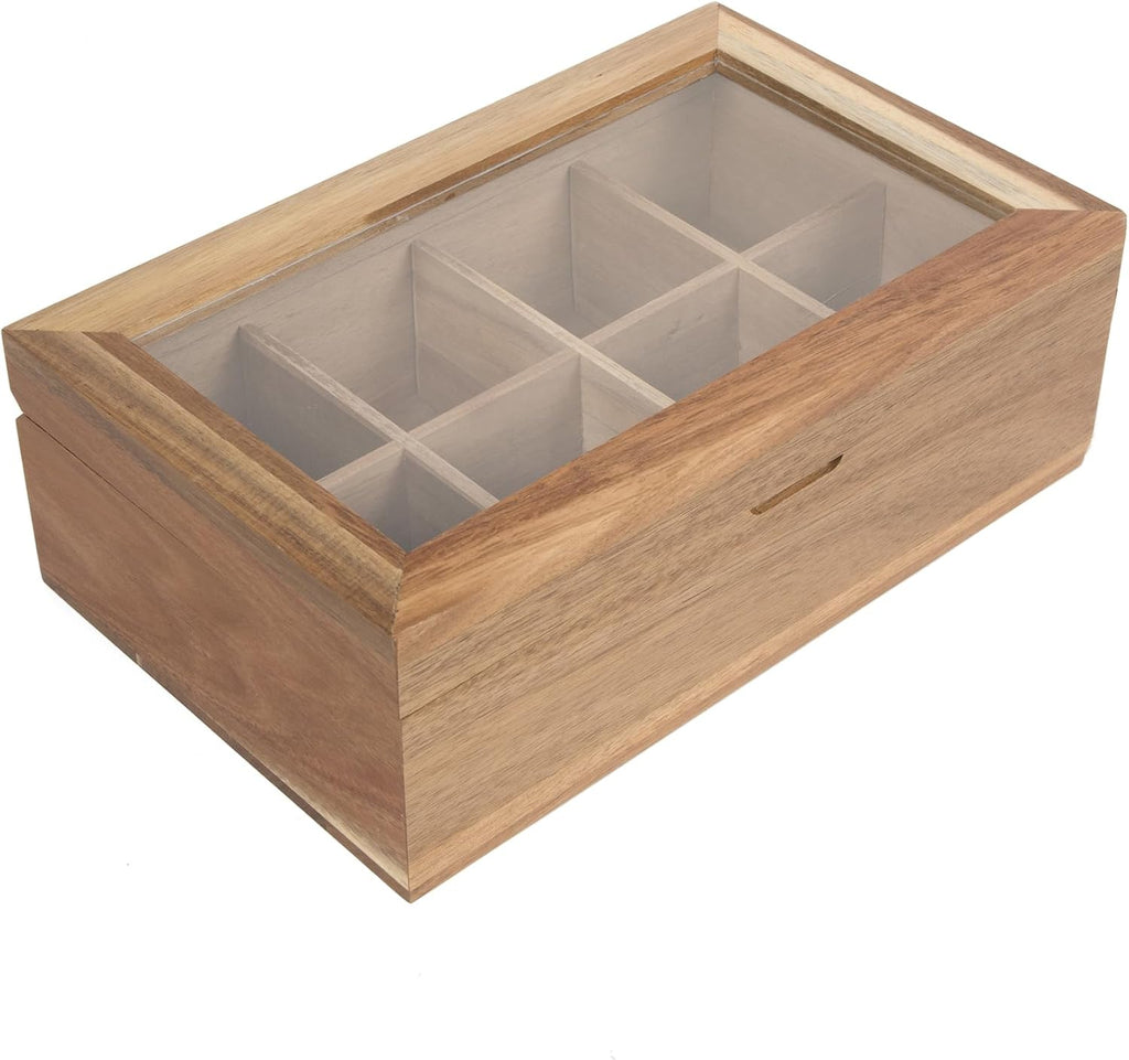 Acacia Wood Tea Bag Storage Box with Clear Acrylic Magnetic Lid M1353