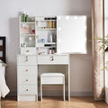 White 5 Drawer Vanity Desk with LED Lights and Mirror W44012