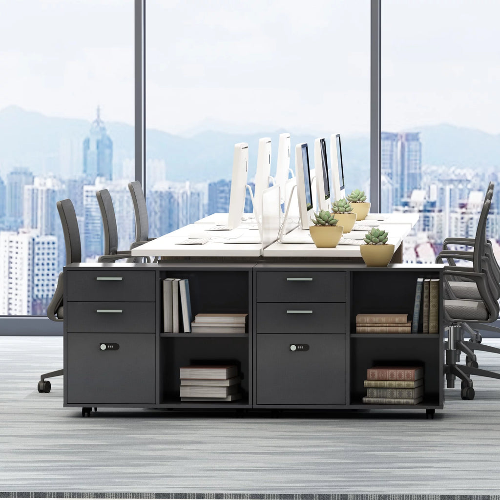 Mobile Lateral Filing Cabinet with Open Storage Shelves J78930