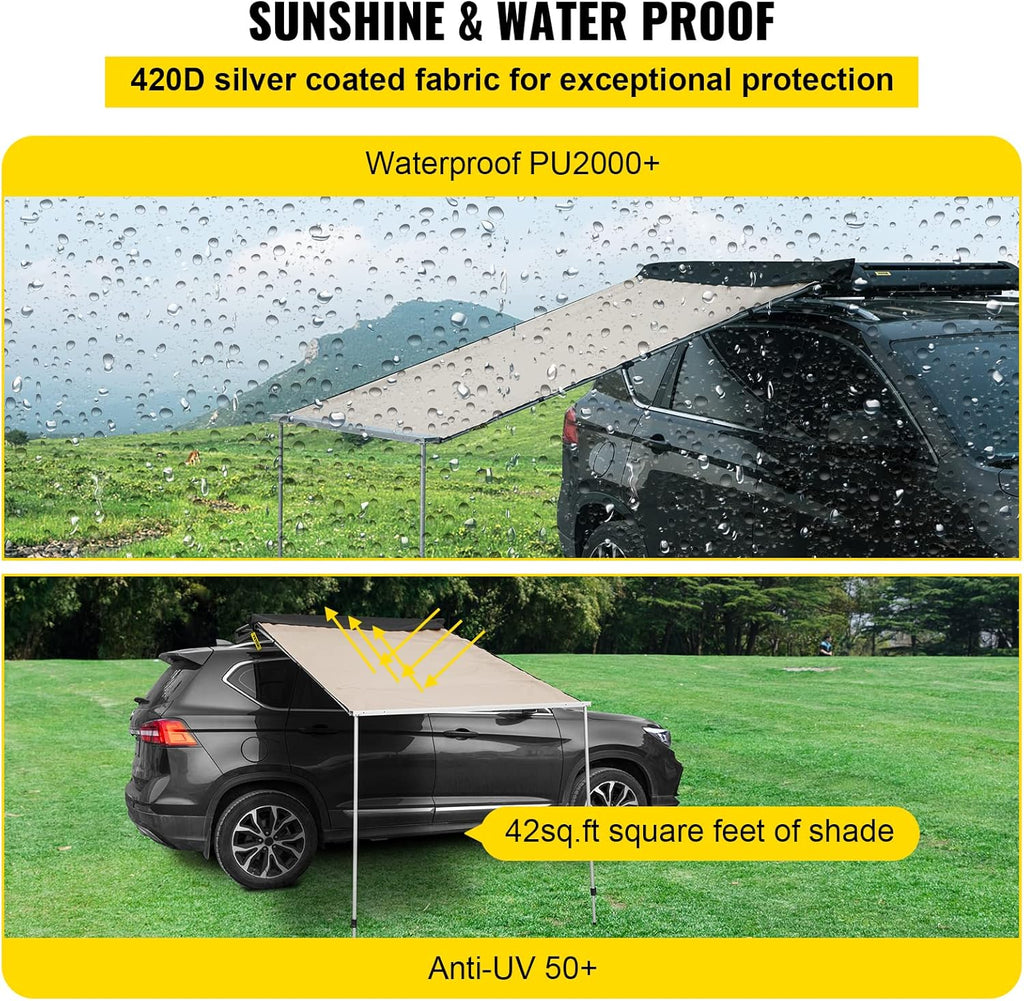 6.5'x6.5' Pull-Out Retractable Waterproof Car Side Awning with Carry Bag T2894