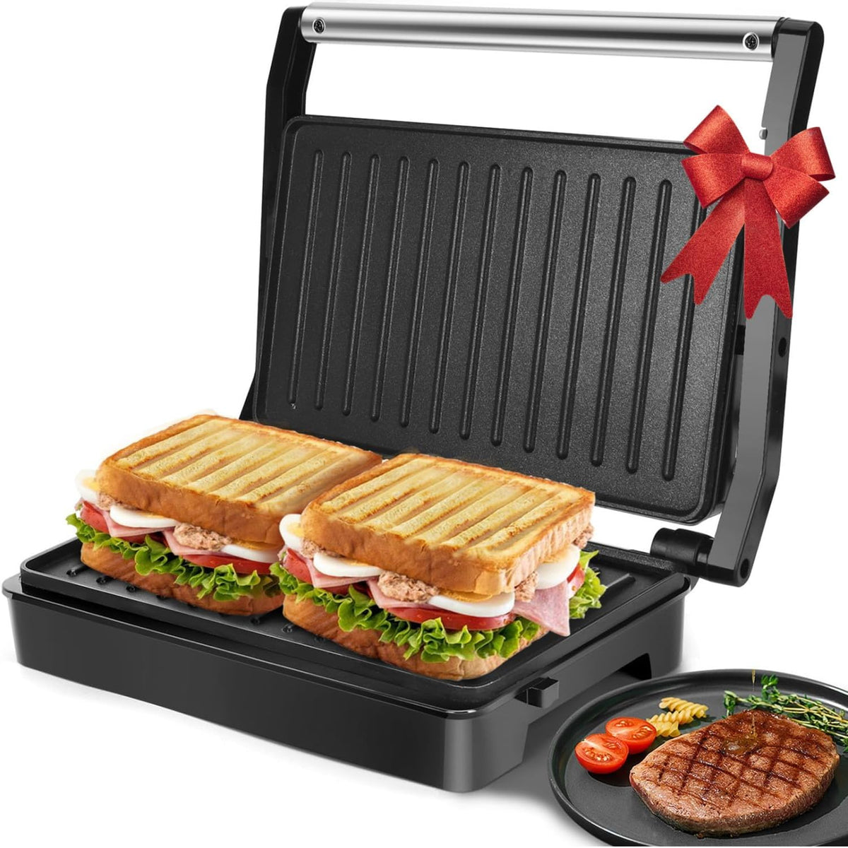 Belgian Waffle Maker 1.2" 8 Inch Flip Non Stick Panini Press Sandwich Maker W852