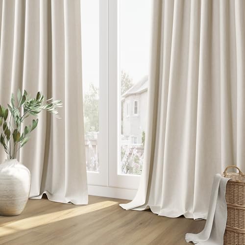 Cream Linen Blackout Curtains 102 Inch Length 2 Panels Set F782937