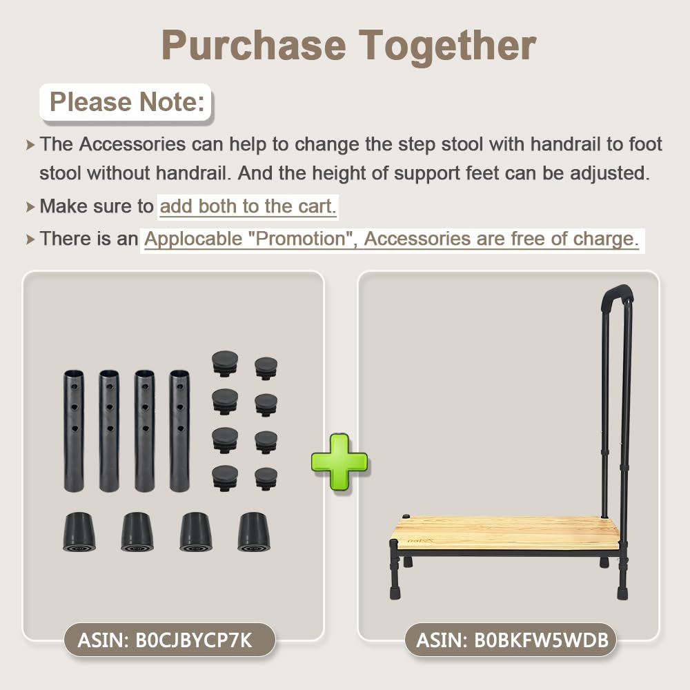 Adjustable Height Bed Step Stool with Handrails C71597