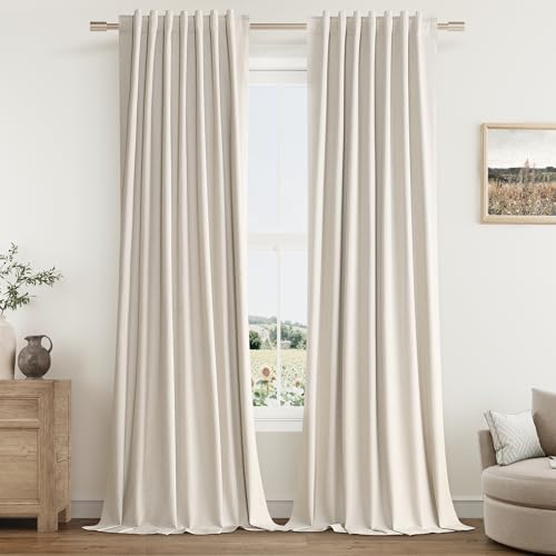 Cream Linen Blackout Curtains 102 Inch Length 2 Panels Set F782937