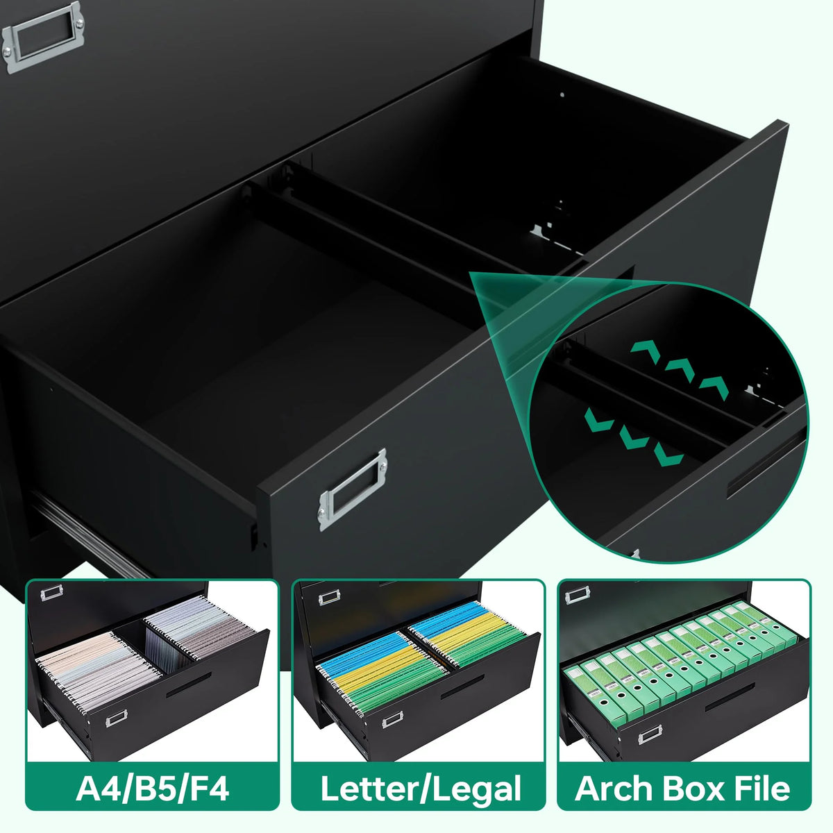 Black Metal 5 Drawer Lateral File Cabinet R381770
