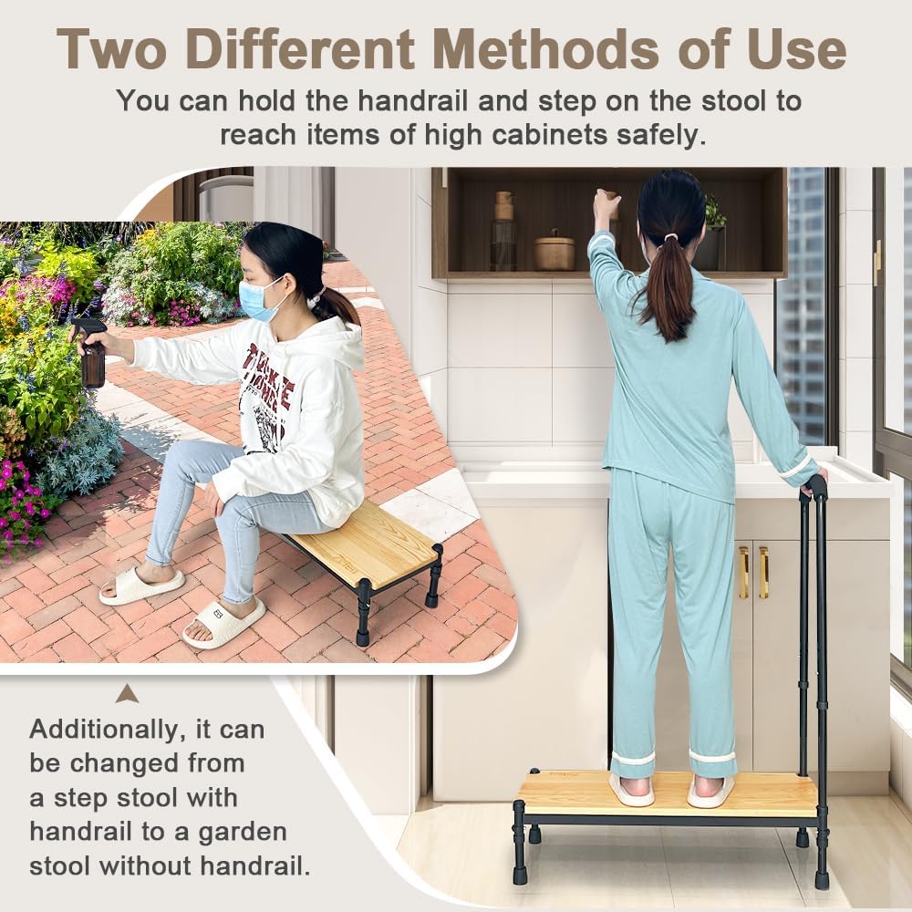 Adjustable Height Bed Step Stool with Handrails C71597