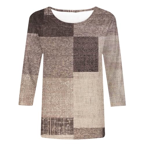 Womens 3/4 Length Sleeve Color Block Tunic Tops Plus Size T Shirts O93158