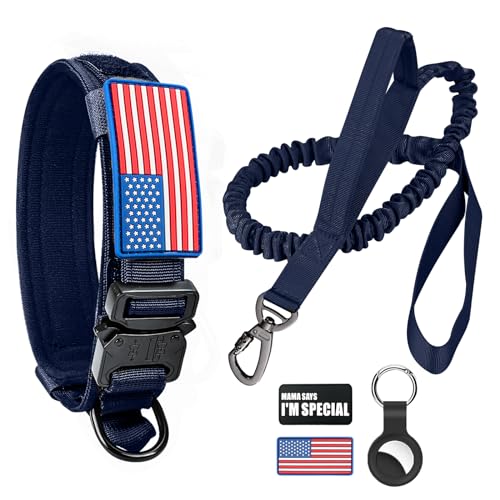 Camo Military Dog Collar and Bungee Leash Set with Metal Buckle D945