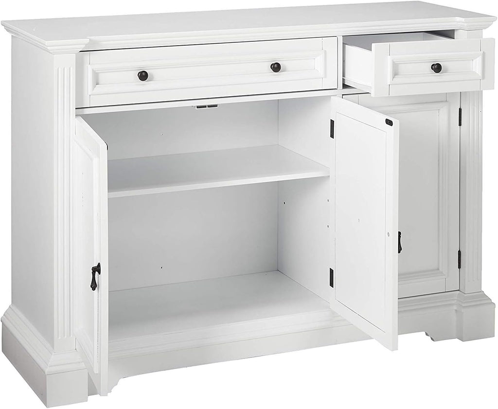 White Wood Buffet Cabinet with Drawers and Shelves O2096