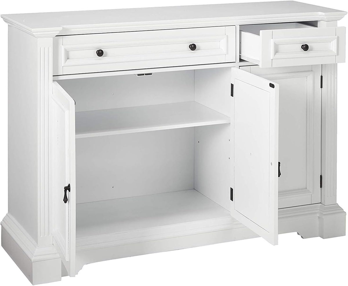 White Wood Buffet Cabinet with Drawers and Shelves O2096