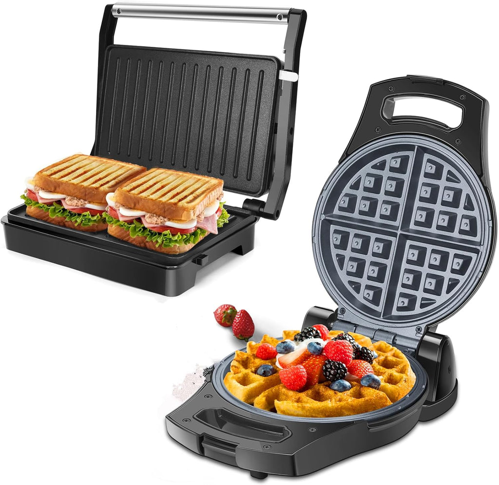 Belgian Waffle Maker 1.2" 8 Inch Flip Non Stick Panini Press Sandwich Maker W852
