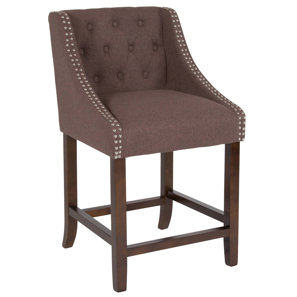 Tufted Walnut Counter Height Stool with Nail Trim M81723