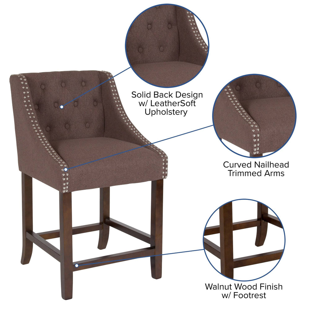 Tufted Walnut Counter Height Stool with Nail Trim M81723