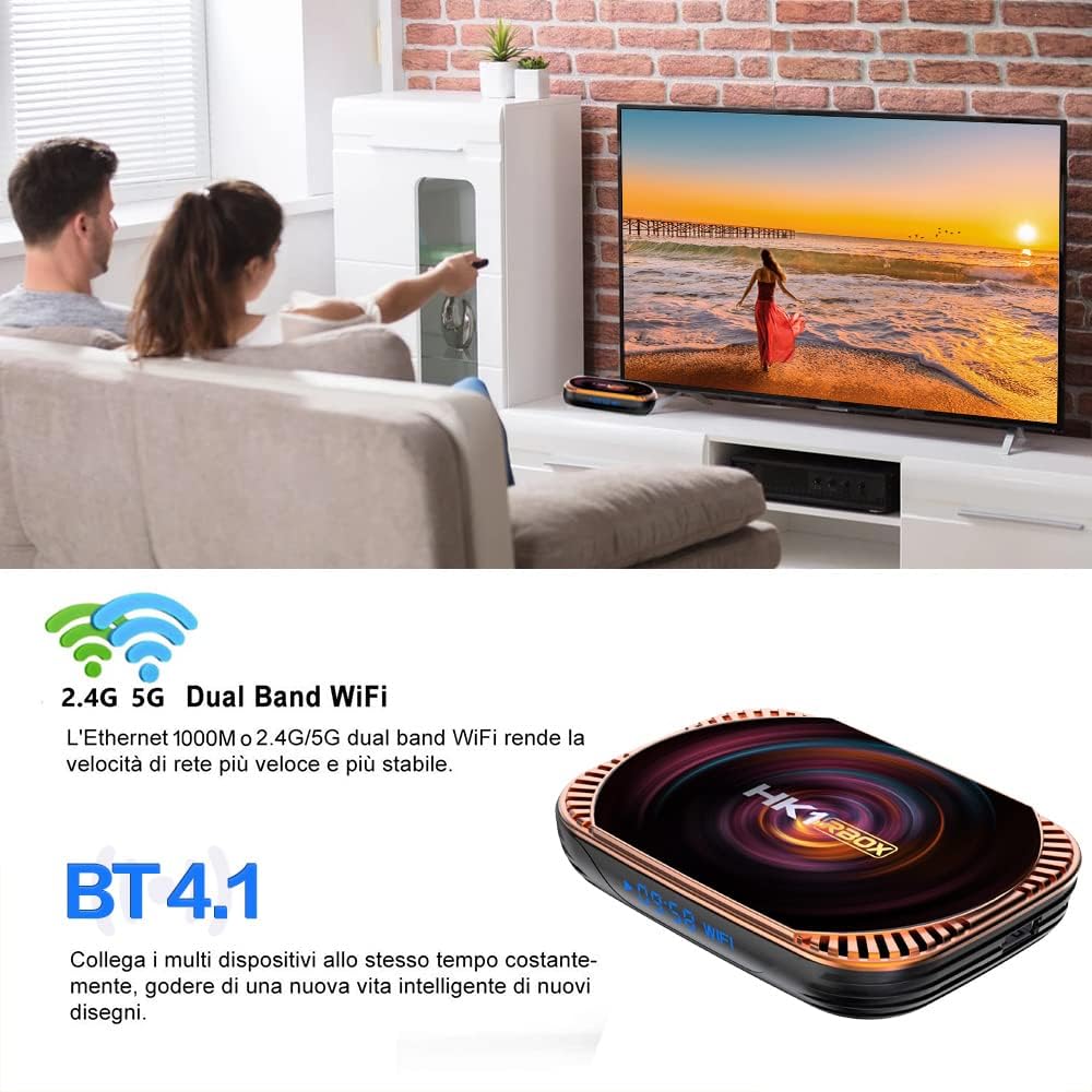 TV Box 4GB RAM 64GB ROM Dual-WiFi BT Quad Core 64 Bits 8K 1000M E153