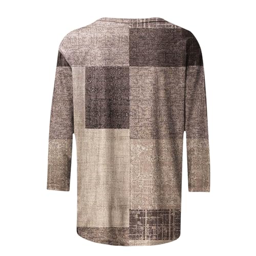 Womens 3/4 Length Sleeve Color Block Tunic Tops Plus Size T Shirts O93158