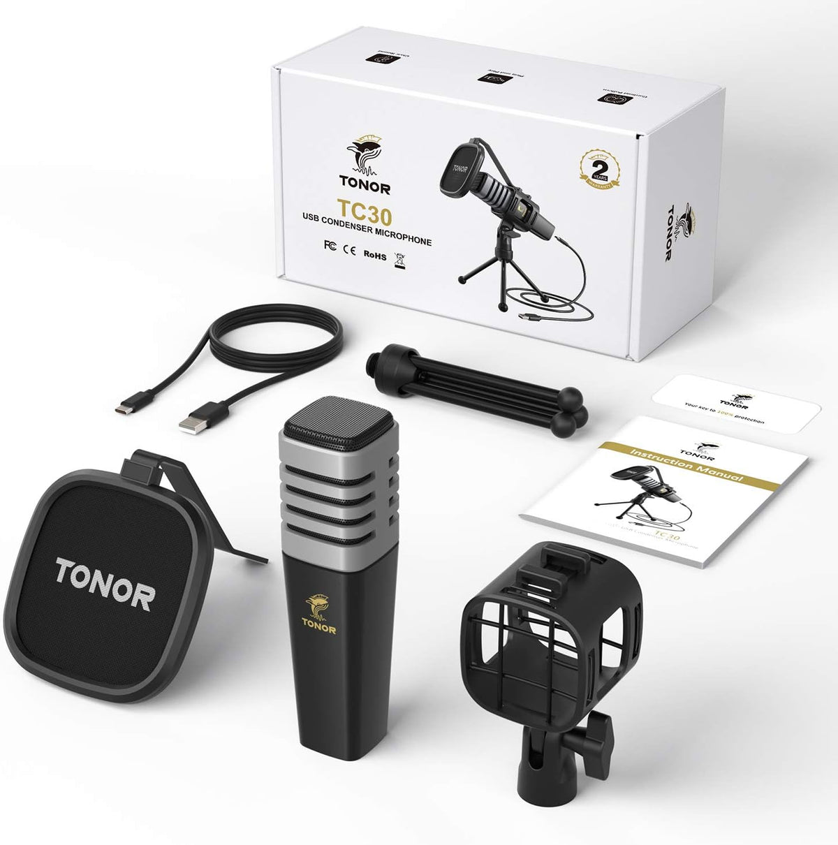 USB Microphone with Tripod Stand, Pop Filter, Shock Mount Q231037