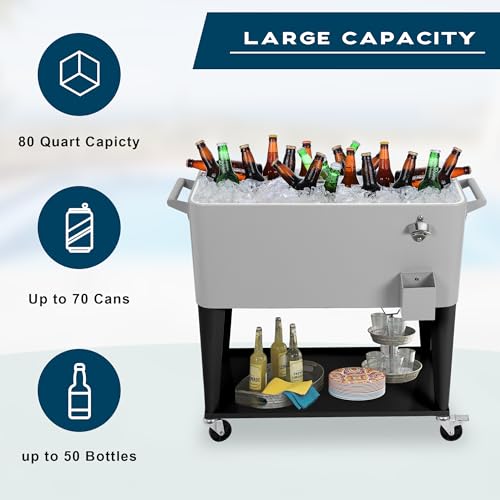 80 Quart Rolling Cooler Cart with Wheels Q919