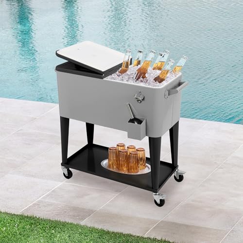 80 Quart Rolling Cooler Cart with Wheels Q919