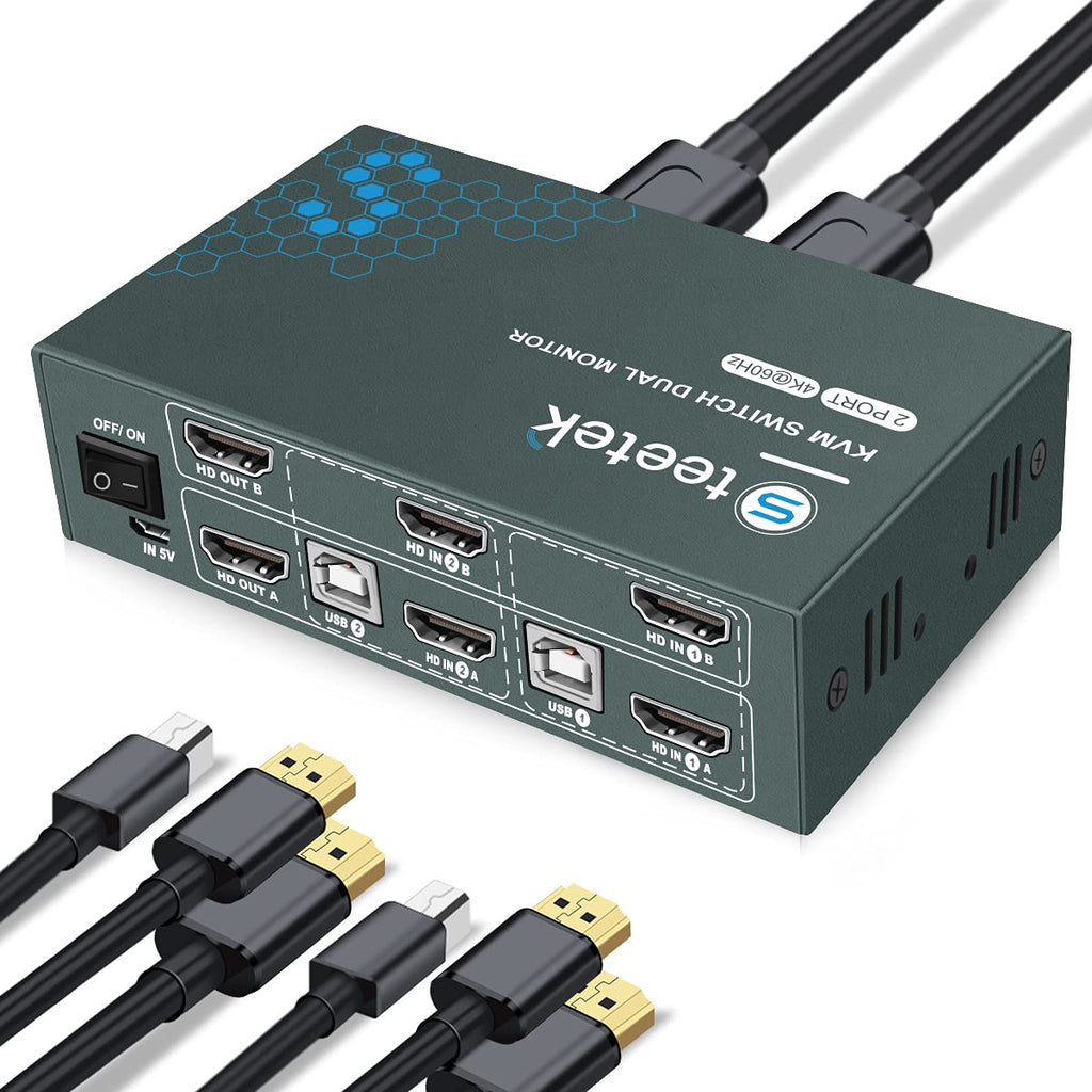 KVM Switch HDMI Dual Monitor, UHD4K@60Hz, 2 Computers Share 2 Monitors, 4 USB 2.0 ports, HDCP2.2 Q791