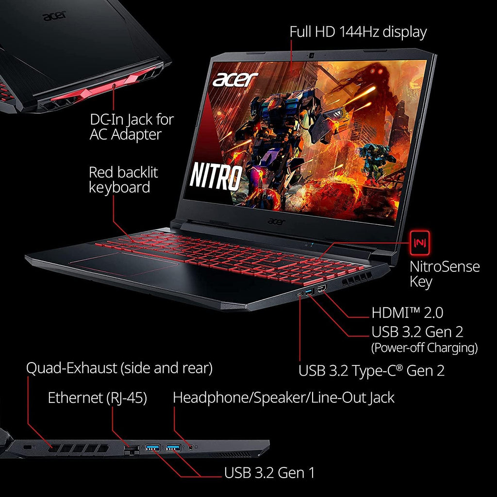 Black 15.6" FHD 144Hz Gaming Laptop with Intel Core i5, GeForce RTX 3050, 16GB RAM 512GB SSD P386050