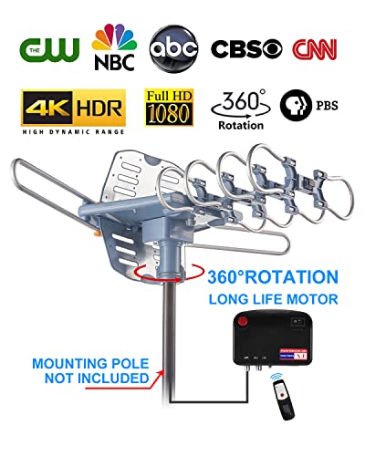 Digital Amplified HDTV Antenna with 60 ft RG6 Coax Cable, 150 Miles Range, 360 Degree Rotation U696