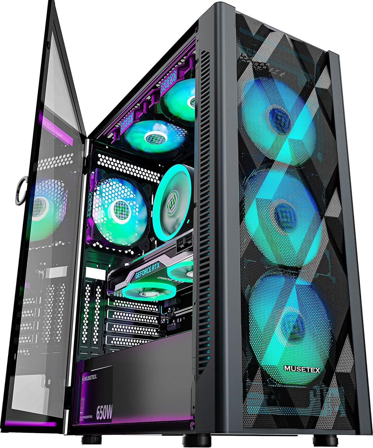 Black Mid-Tower ATX PC Case with 6pcs 120mm ARGB Fans C575793