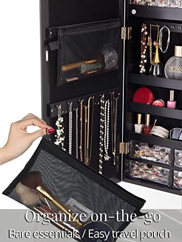 White Lockable Mirror Jewelry Cabinet with Drawers P72886