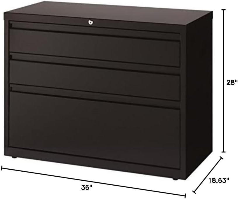 Black 36 inch Wide 3 Drawer Metal Lateral File Cabinet X393