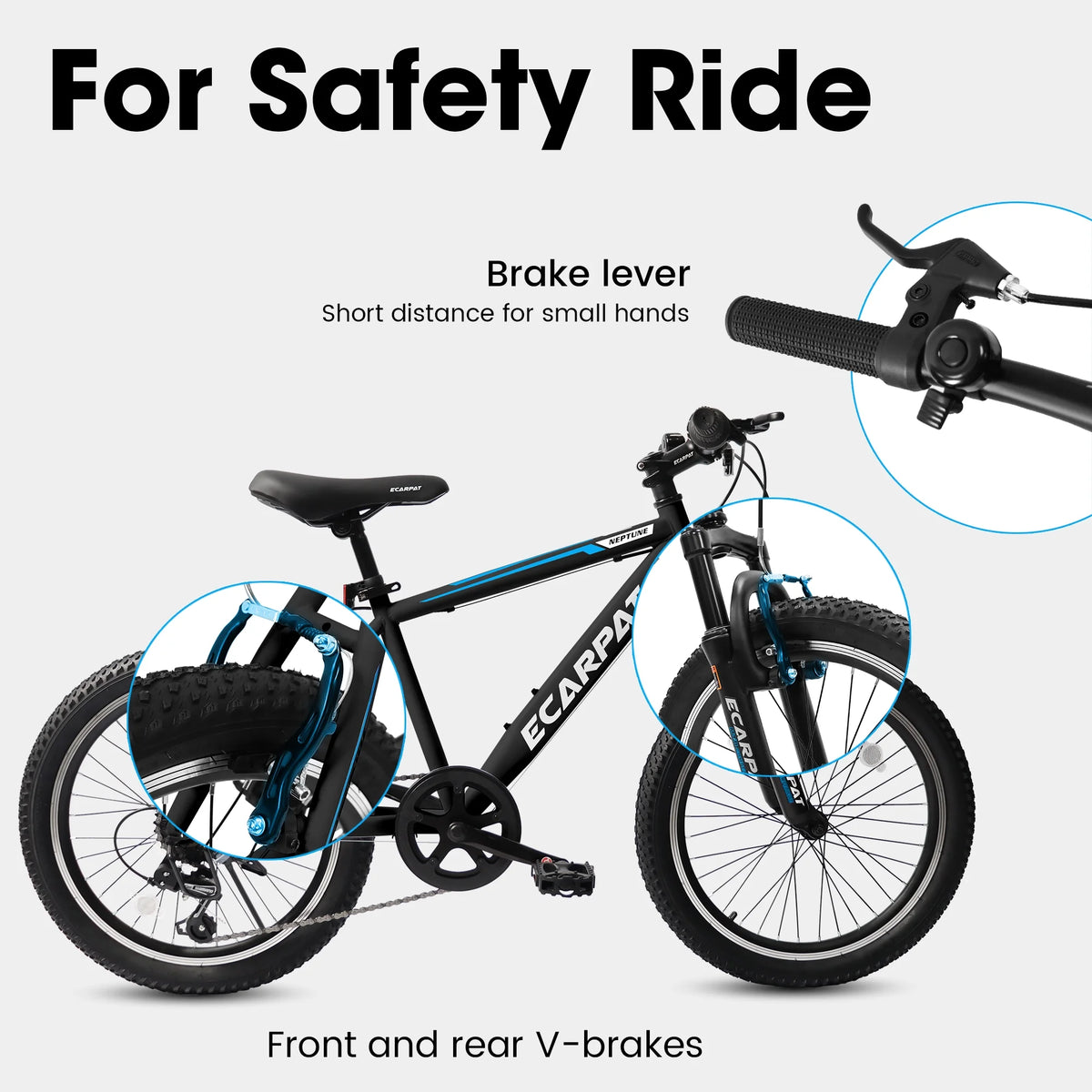 20 Inch Kids Mountain Bike, 7 Speed, Disc Brakes, Fat Tire, Black P380
