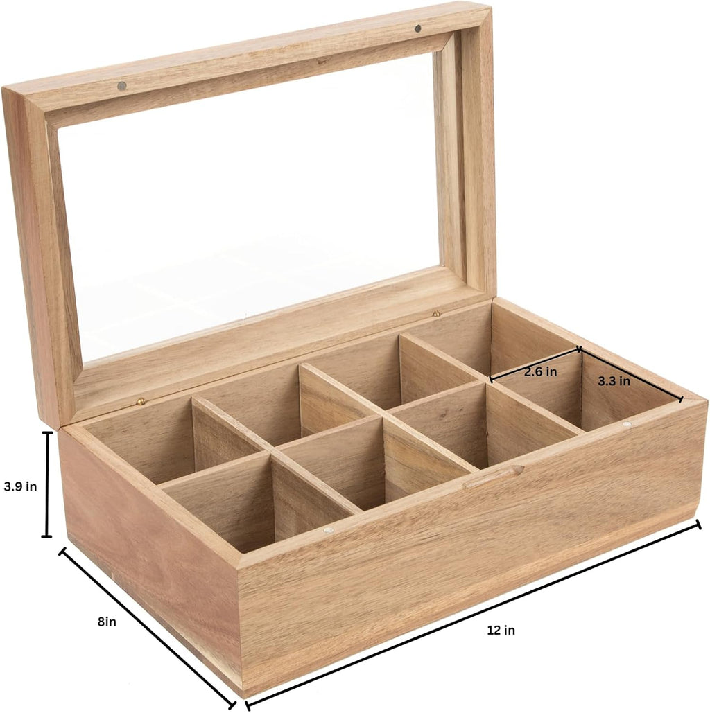 Acacia Wood Tea Bag Storage Box with Clear Acrylic Magnetic Lid M1353