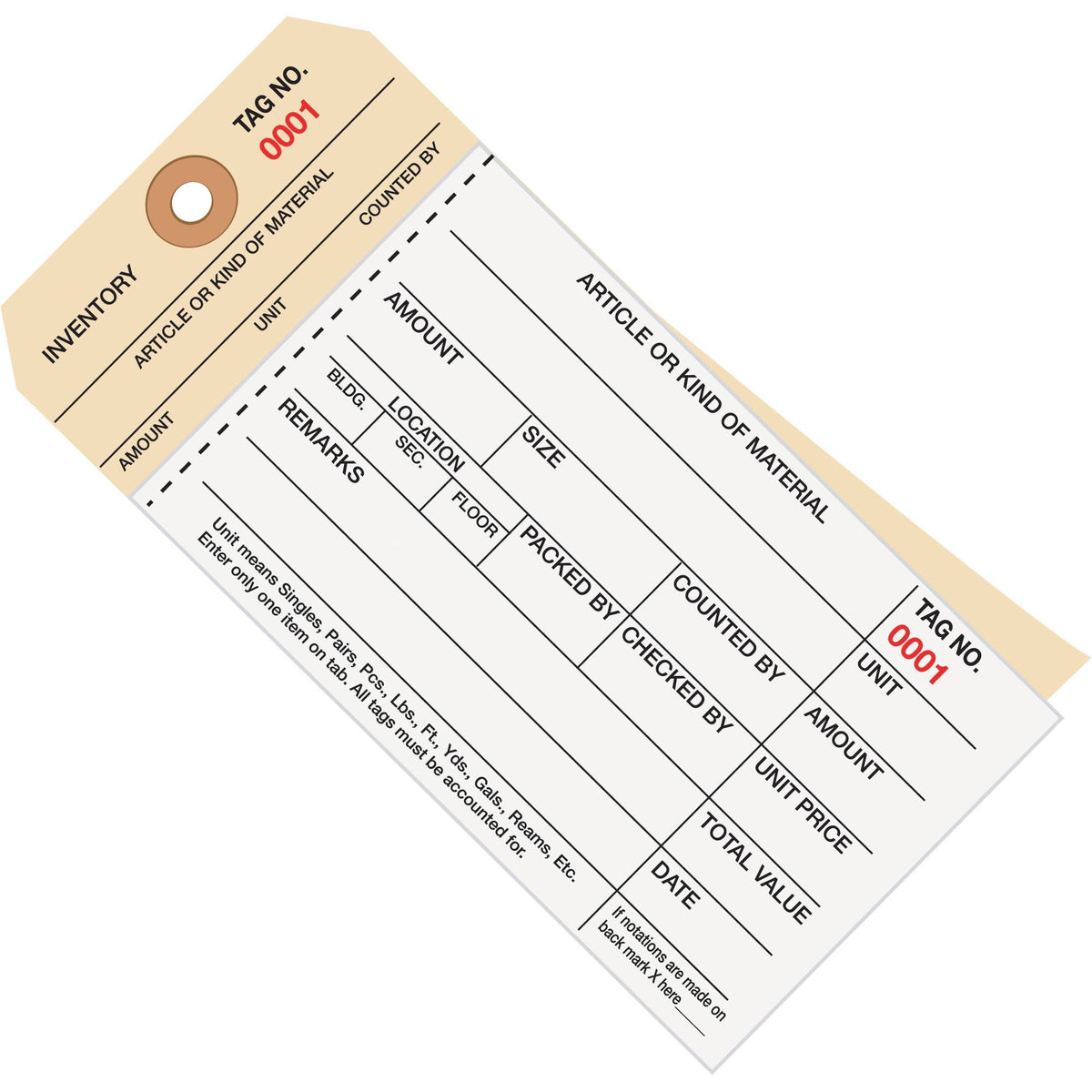 Inventory Tags 2 Part Carbonless Stub Style #8 Z41191