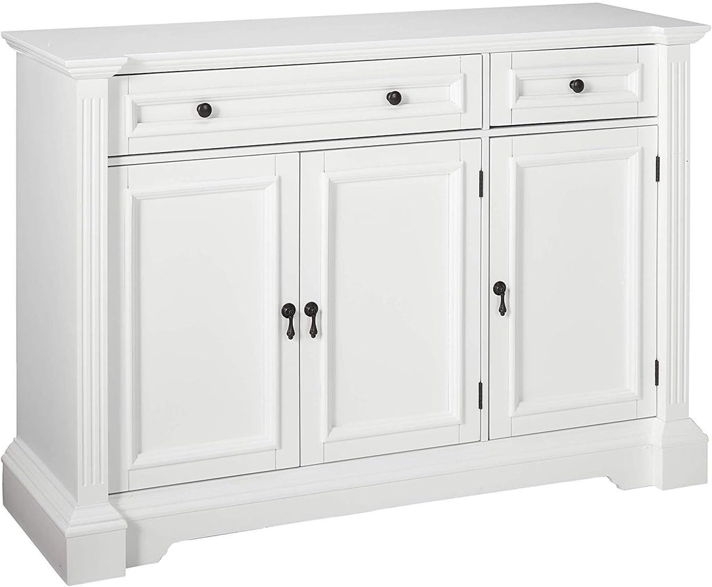 White Wood Buffet Cabinet with Drawers and Shelves O2096